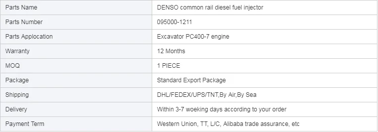 Дизельное топливо common rail Инжектор 095000-1211 renew инжектор для экскаватора PC400-7 двигатель 6156-11-3300