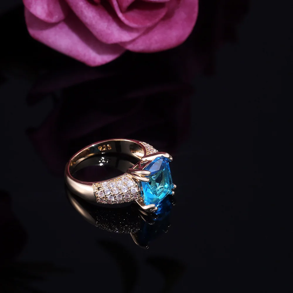Роскошные женские квадратные синие циркониевые кольца для любви модные желтые золотые обручальные кольца винтажные Хрустальные Обручальные кольца для женщин