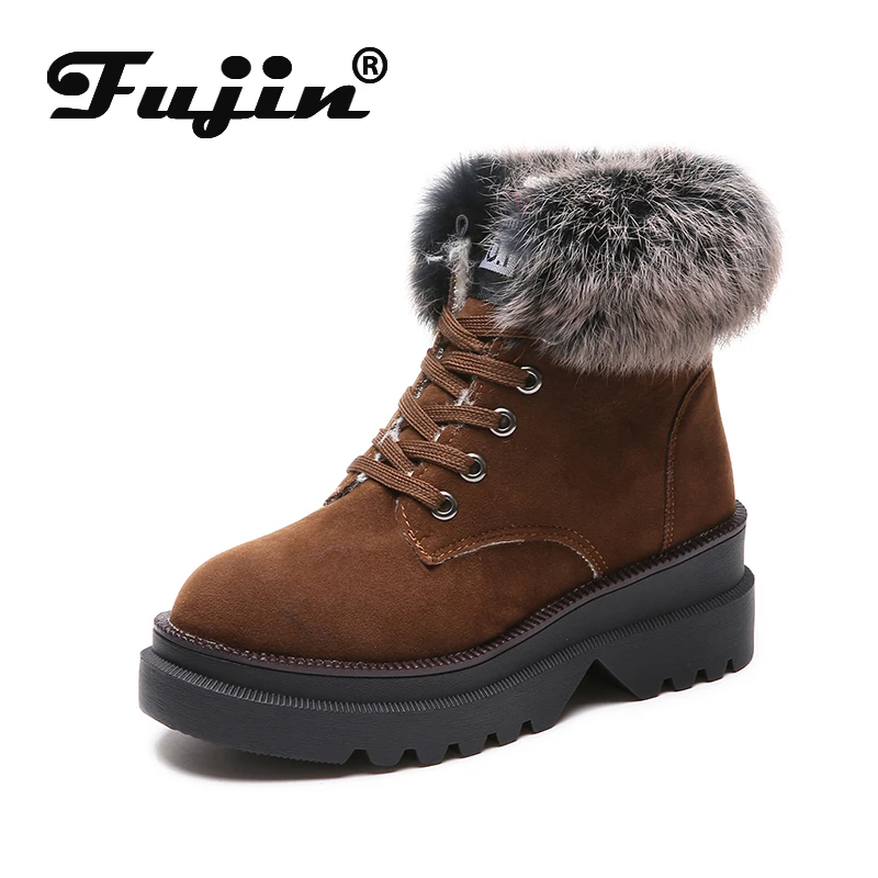 Fujin женские зимние ботинки Теплый плюш сапоги Прямая поставка Женская зимняя
