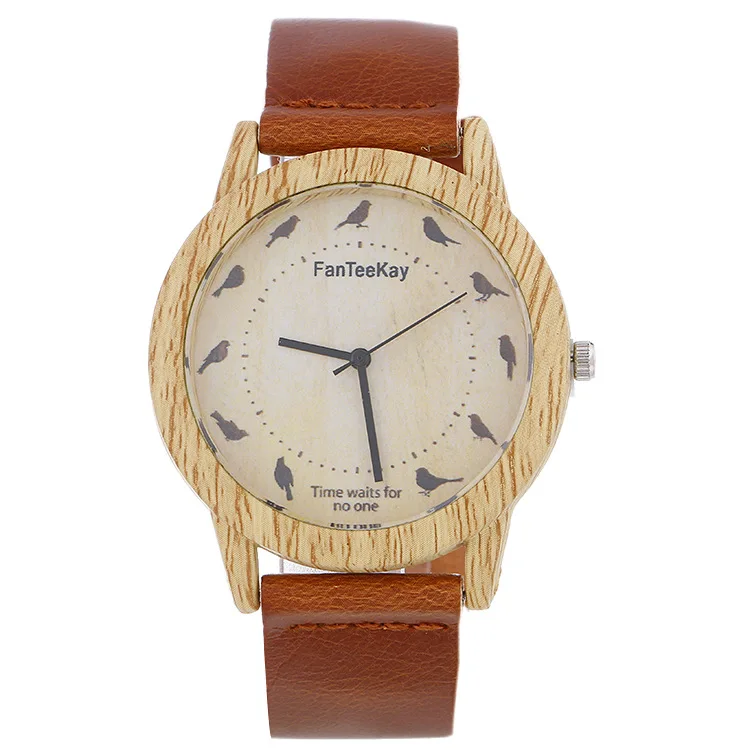 

Reloj Mujer Student Watches 2019 Creative Design Birds Simple Wristwatch Brown Leather Strap Watch Retro Relogio Masculino Clock