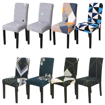

1/2/4/6 Seats Geometric Pattern Stretch Chair Cover Spandex Kitchen Removable Washable Seat Cover Elastic Slipcover For Banquet