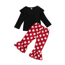 Одежда для новорожденных девочек с надписью «my first christmas», топ с оборками и штаны с цветочным принтом, комплект хлопковой одежды для детей 6-24 месяцев