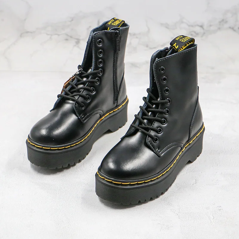 Dr.Martens Botines de tacón grueso con cremallera lateral para mujer,  botines femeninos de cuero con plataforma, planos informales, color negro,  Jadon|Botas hasta el tobillo| - AliExpress