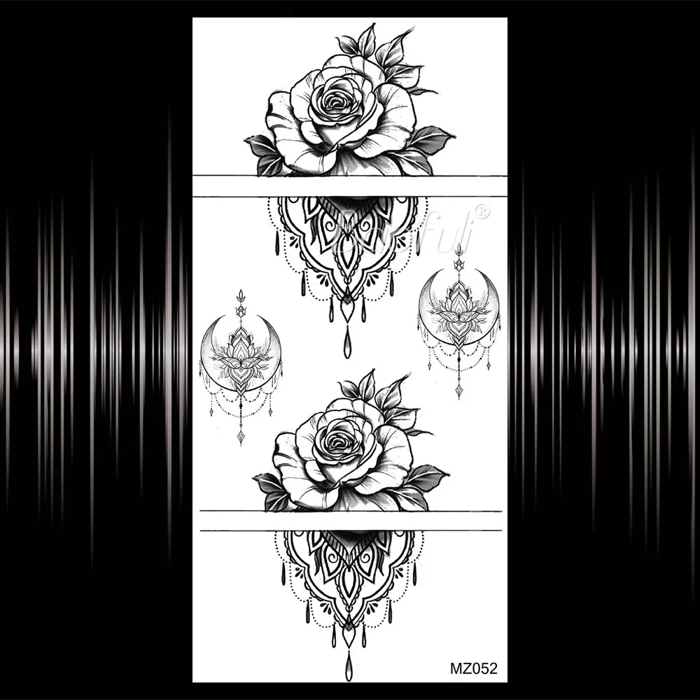 Черная кружевная хна временная татуировка наклейка для женщин поддельные ювелирные изделия браслет татуировки переводная вода роза браслет рука татуировки - Цвет: BMZ052