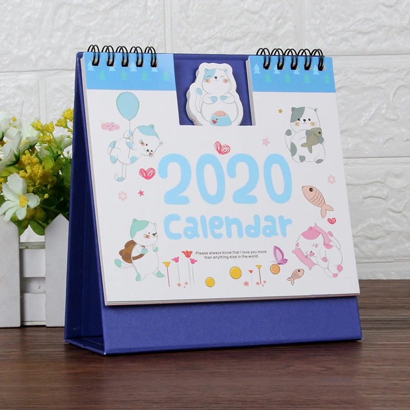 Мультяшный настольный мини-календарь, креативный мультяшный маленький календарь с животным, планирующий, офисные школьные принадлежности, Канцтовары - Цвет: Eating fish cat