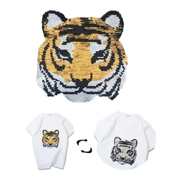 

Biker Patch Deal with it Clothes Stickers 180mm Tiger Sequins Patches For Clothing Reversible Change Color AB Strange things