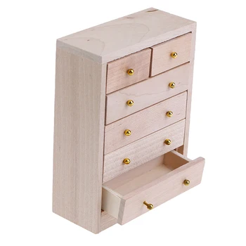 

1pc 1/12 5-Layer Wooden Drawer Cabinet Unpainted Miniature Doll House Furniture Accessory Children's Toys new