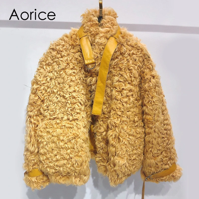 

Aorice TX223910 women winter casual 100% Real sheep fur coat jacket overcoat lady fashion genuine fur coat outwear