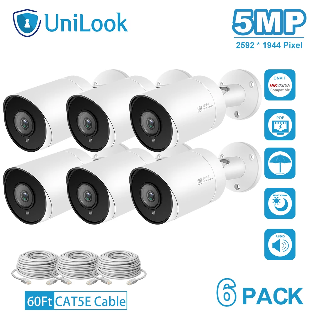 IP-камера UnilLook 5MP Bullet 6 шт. Onvif POE встроенный микрофон слот для SD-карты ИК 30 м наружная
