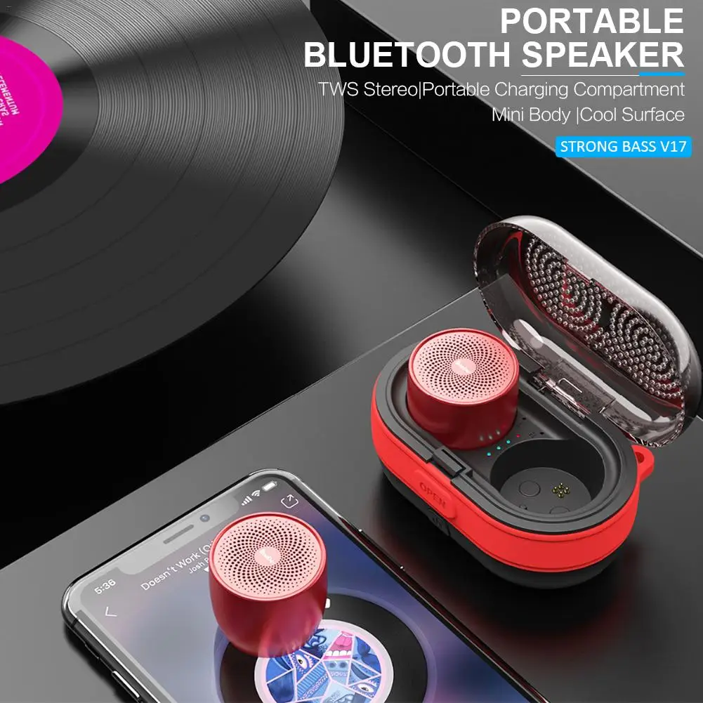 Новинка V17 Портативный Открытый Мини Bluetooth 5,0 динамик TWS тяжелый бас с зарядным микрофоном склад стерео беспроводной динамик