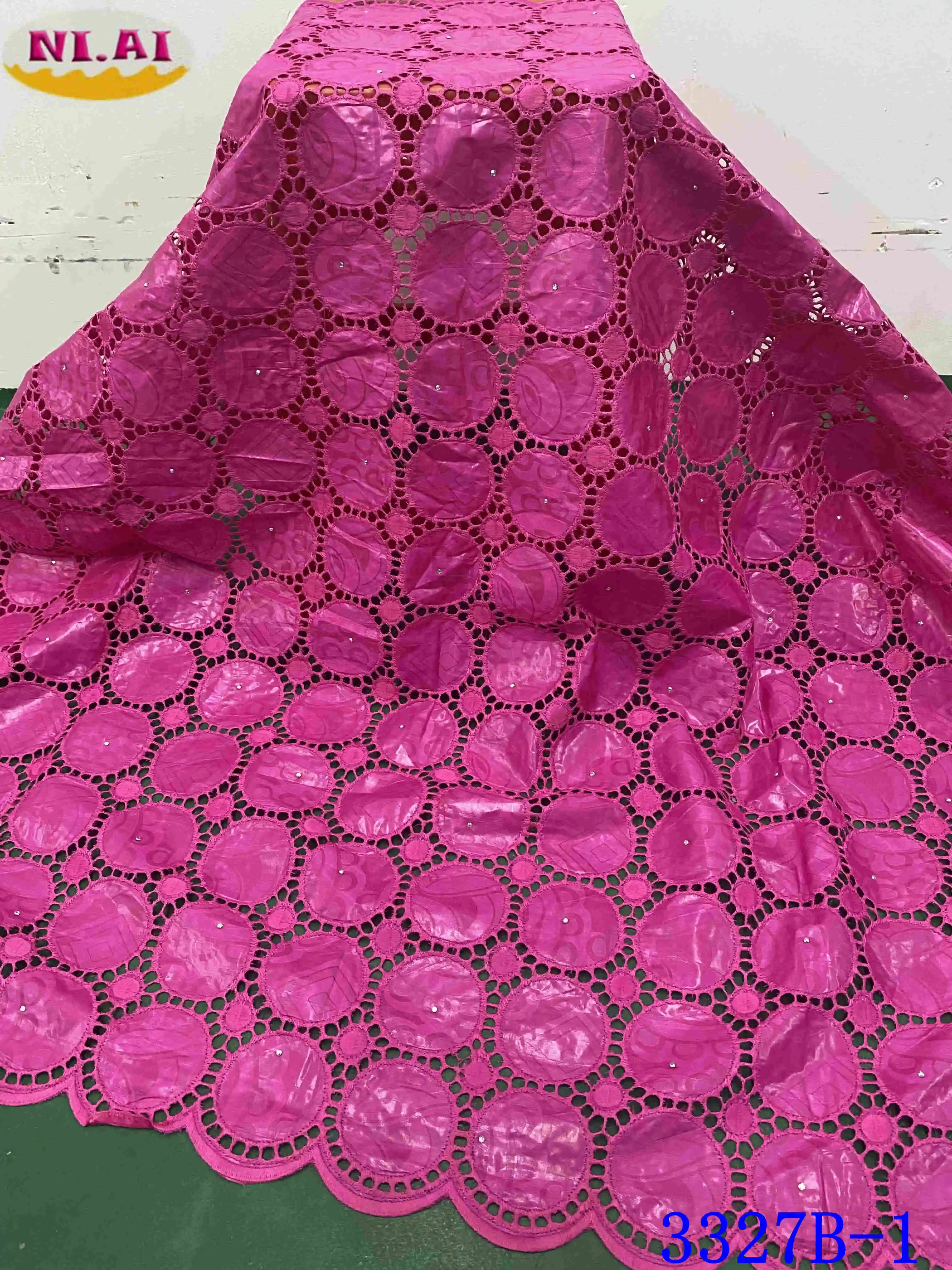 

NIAI African Bazin Riche Lace Fabric 2020 High Quality Lace With Brode Latest Embroidery Nigerian Lace Fabrics Sewing XY3327B-1