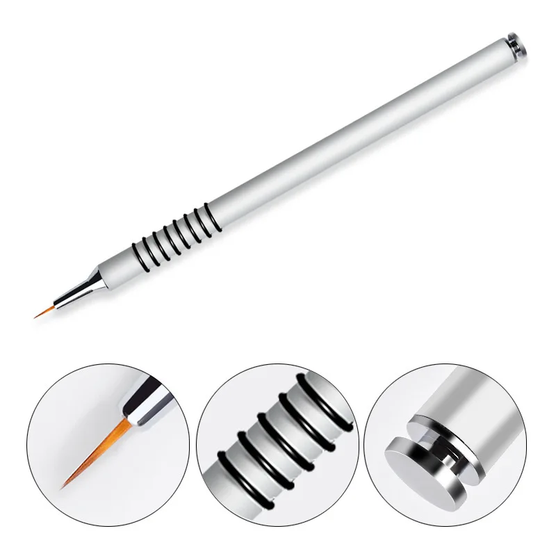 

14.5cm Nail Art Liner Painting Pen 3D Tips DIY Silver Handle UV Gel Brushes Drawing Flower Line Grid French Design Manicure Tool