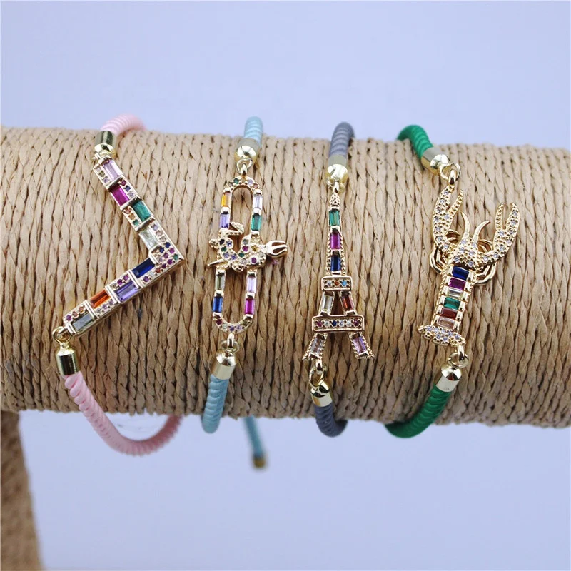 10 шт./лот, новинка, Эйфелева башня/Омар/неправильной формы, cz браслет, покрытый кубическим цирконием, популярный браслет, дешево, опт
