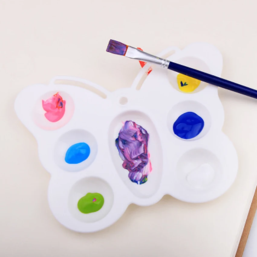 Novelty Butterfly Shape Plastic Palette 7 Grids Children Drawing Tray Oil Watercolor Paint Color Artist Painting Pallet | Канцтовары для