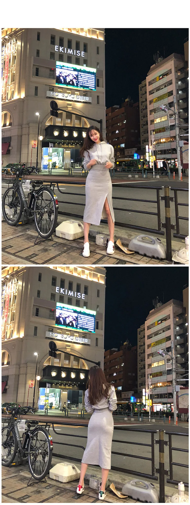 Женское платье из Южной Кореи Dongdaemun, однотонный костюм с капюшоном для отдыха, приталенное платье с капюшоном и разрезом спереди