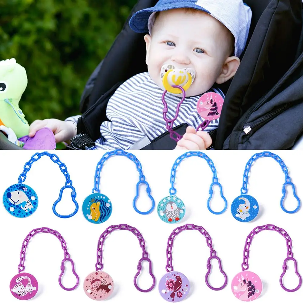 Cartoon Animal Printed Baby Pacifiers Chain Infant Nipple Clips Kids
