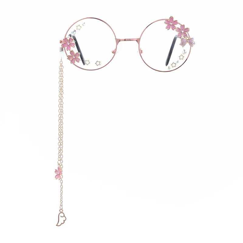 Милый ручной работы крыло Сакура кулон прозрачное Оптическое стекло es рамка для женщин круглый девушки ретро готические очки с бантом стекло Oculos Gafas