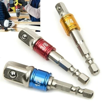 

3 Pcs Wrench Socket Adapter Drill Bit Hex Shank 1/2 1/4 3/8 With Steel Balls Driver Drill Impact Socket Extension Bit Adapter