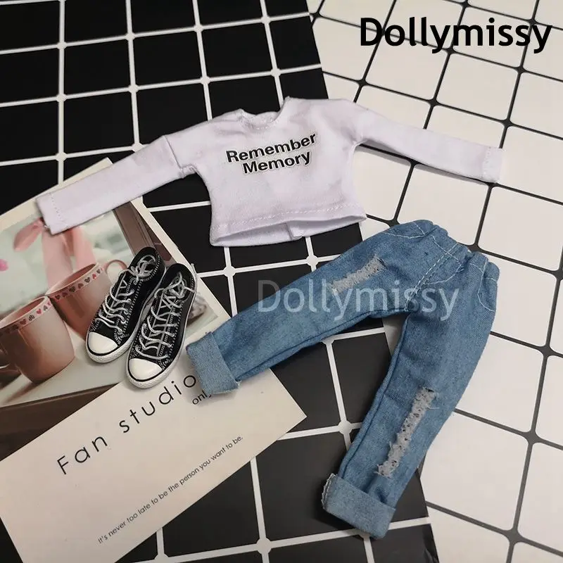 Одежда для куклы Blyth футболка с длинным рукавом надписью + джинсы blyth тормозные
