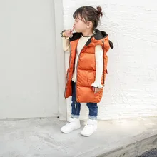 Детский жилет в Корейском стиле женский осенне-зимний утепленный жилет для маленьких мальчиков Детский пуховый хлопковый жилет с капюшоном