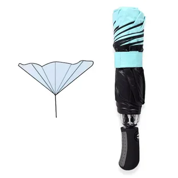 

Coated automatic Umbrellas reverse fashion color 3 folding sunlight inverted black plastic sunscreen umbrella free shipping sale