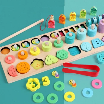 

Montessori Educational Wooden Toys For Children Kids Busy Board Math Fishing Preschool Wooden Montessori Toys Count Geometric