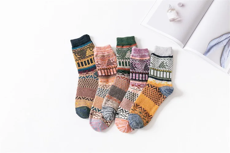 5 пар осенне-зимних хлопковых мужских носков, в полоску, подходящие по цвету, толстые теплые носки