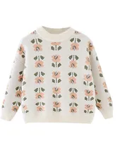 Pull à manches longues et col rond pour bébé fille, vêtement épais, automne et hiver