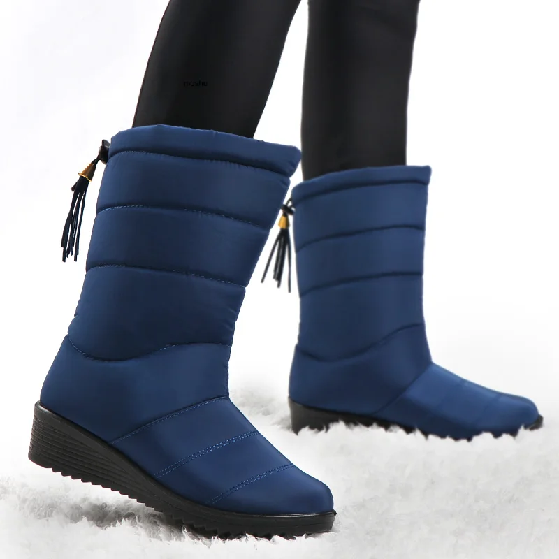 Waterproof Boots Wedge-Shoes Women Winter Zip-Bota Ladies Ankle for Feminina Plush-Fur