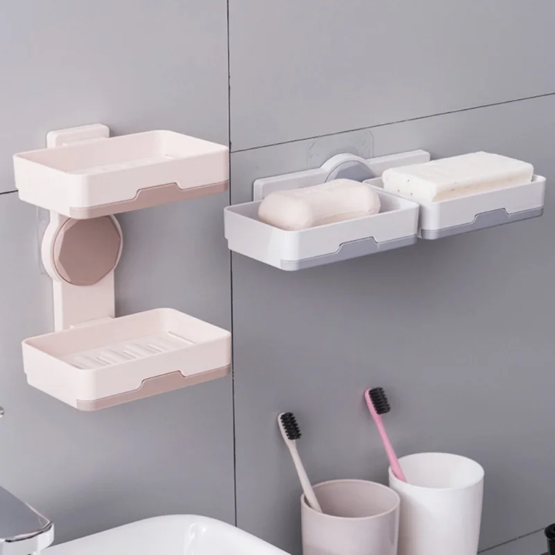 Самоклеющийся Съемный держатель для мыла настенный двойной слой ванной комнаты