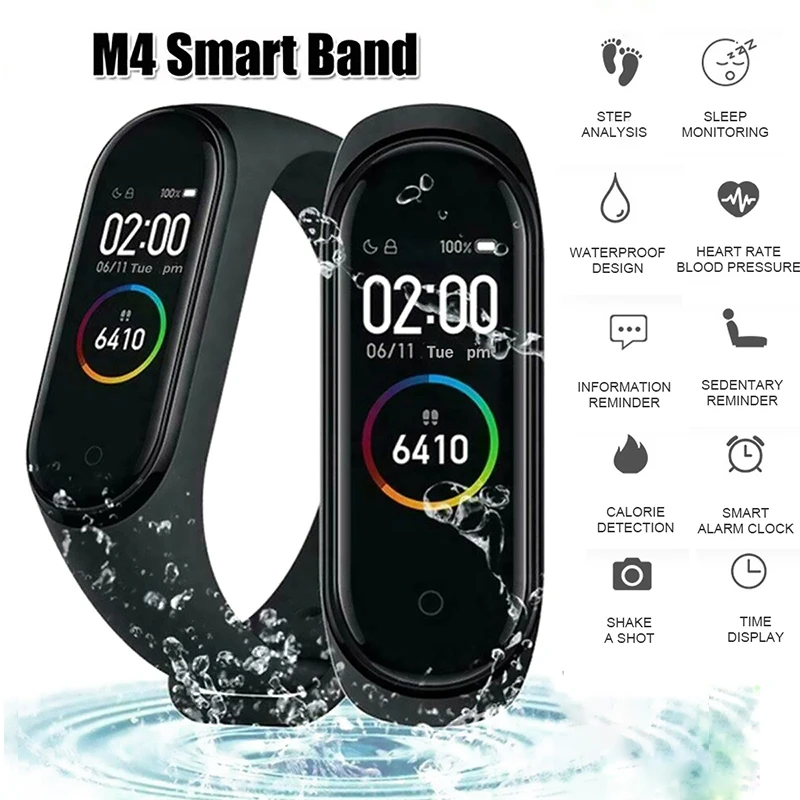 M4 Color Screen Smart Watch Wristband Heart Rate Monitor Fitness Activity Tracker Smart Band Blood Pressure Music Remote Control