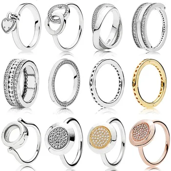 

6/7/8/9 Size Women 925 Sterling Silver Rings Rose Gold Crown Winding Circle Crystal Finger Ring For Wedding Jewelry