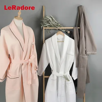 

LeRadore Custom Towel Waffle Bathrobe 100% Cotton Men Women Terry Nightgown Ladies Sleepwear Long Soft Bathrobes Hotel Summer