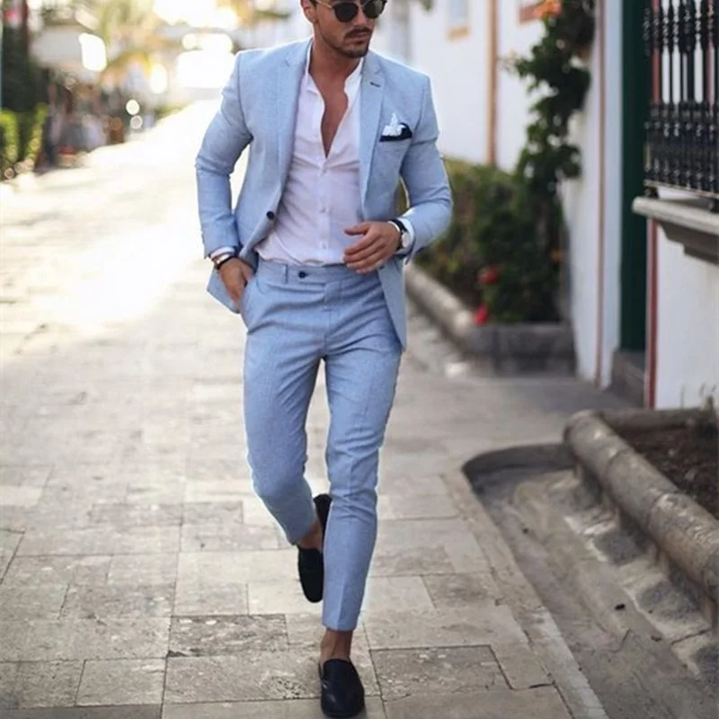 Total 76+ imagen outfit traje azul claro hombre