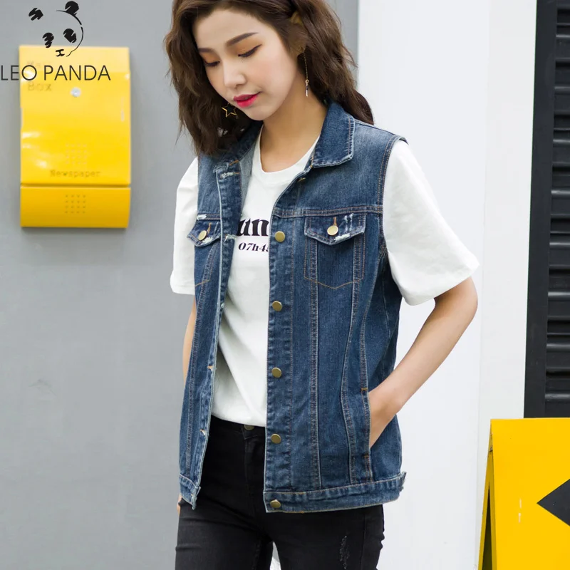

Women Plus Size 4XL 2019 Summer Autumn Korean Short Cowboy Vest Stretch Denim Vest Thin Light Blue Jeans Vest