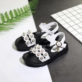 

Princess Beaded Genuine Leather Soft Bottom Sandals Children Shoes Little Girls Summer Big Kids Beach Shoes 3 6 7 8 9 11 10 12