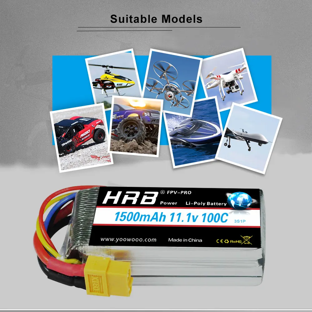 Аккумулятор HRB Lipo 3S 11 1 в 1300 мАч 1500 14 8 2200 30C 100C с разъемом Deans XT60 для