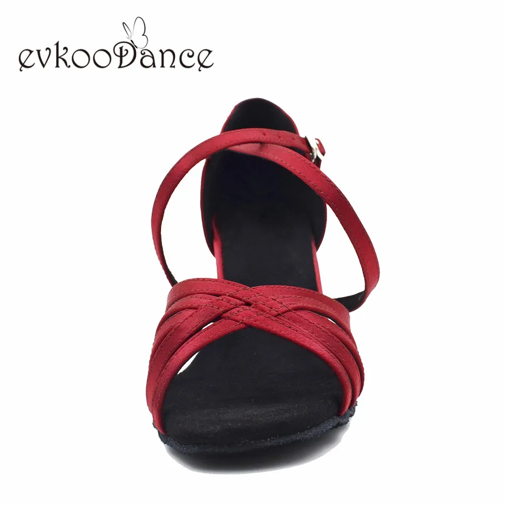 Evkoodance Size US4-12 DIY red color satin latin dance shoes Professional  heel height 7cm Ballroom Salsa Women Dancing Shoes 3