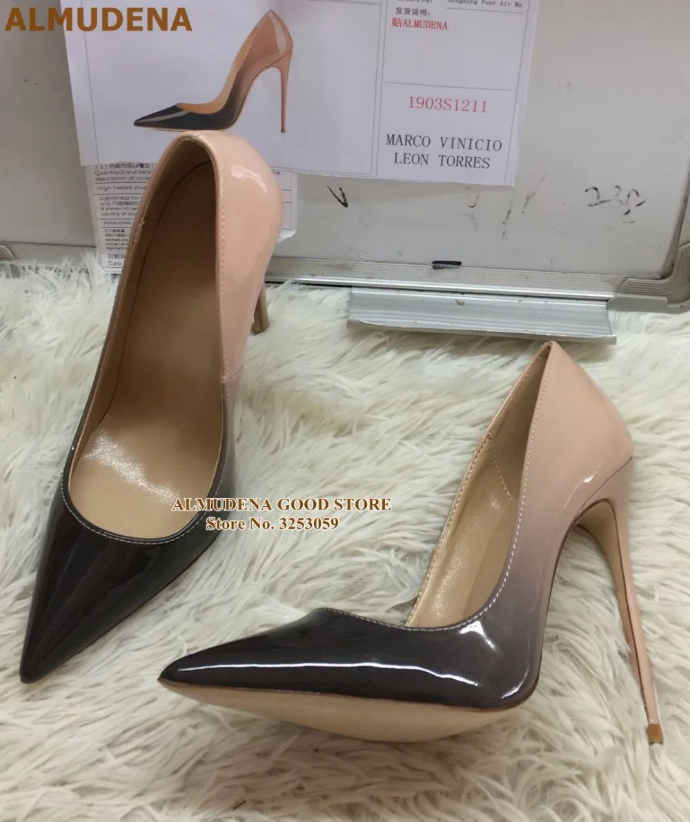 1903S1211 裸色黑色漆皮渐变 12cm 名流