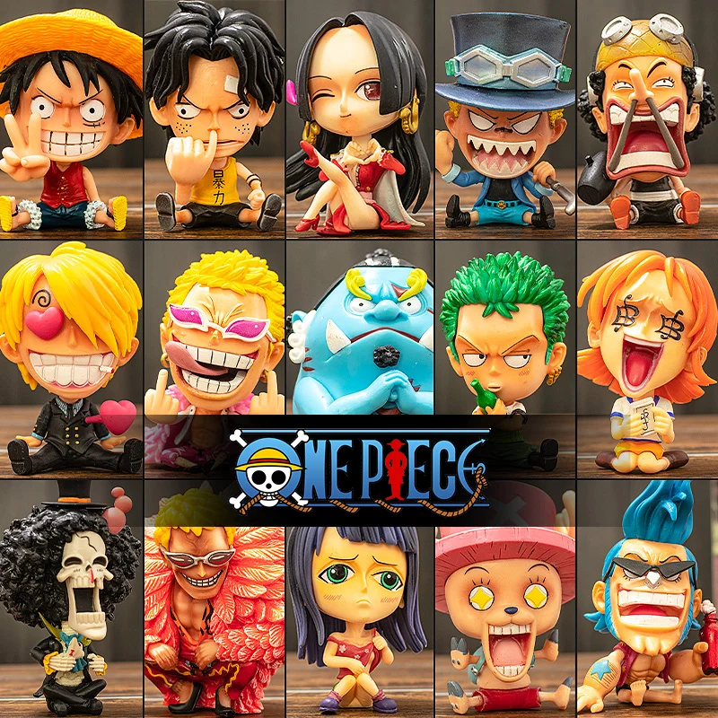 One Piece Zoro Luffy Sanji Q Sitting Ver. Robin Nami Brook Chopper Childhood PVC Action Figures OP Ace RANKY Usopp Lovely Model | Игрушки и