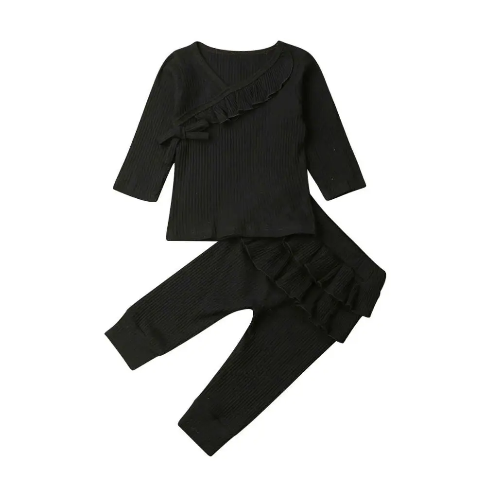 black Kid Baby Girls Clothes Newborn Long Sleeve Top Pants Leggings Autumn Outfit Set - Цвет: black