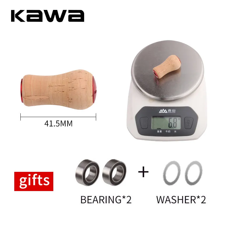 Kawa1pc Soft Wooden Fishing Reel Handle Knobs Length 41mm Fishing Reel DIY Weight 6.8g/pc Include 2pcs Bearings And 4pcs Washers