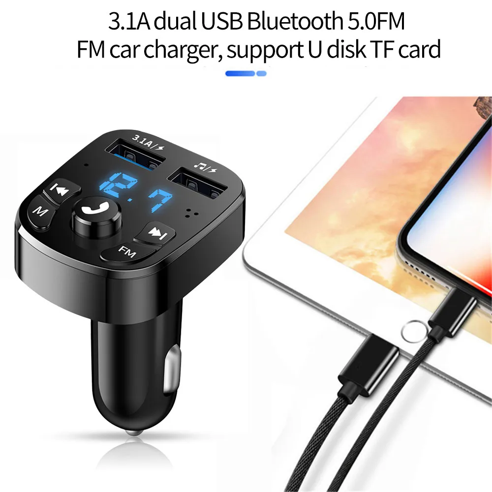 Bluetooth FM Transmitter Bluetooth 5.0 FM Transmitter Car kit Handfree Dual USB Car Charger 3.1A Support TF Card U disk AUX MP3 Modulator Music Player