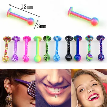 

10PCS/Set 16G Stainless Steel Tragus Ball Lip Labret Rings Bar Piercing Jewelry 2style