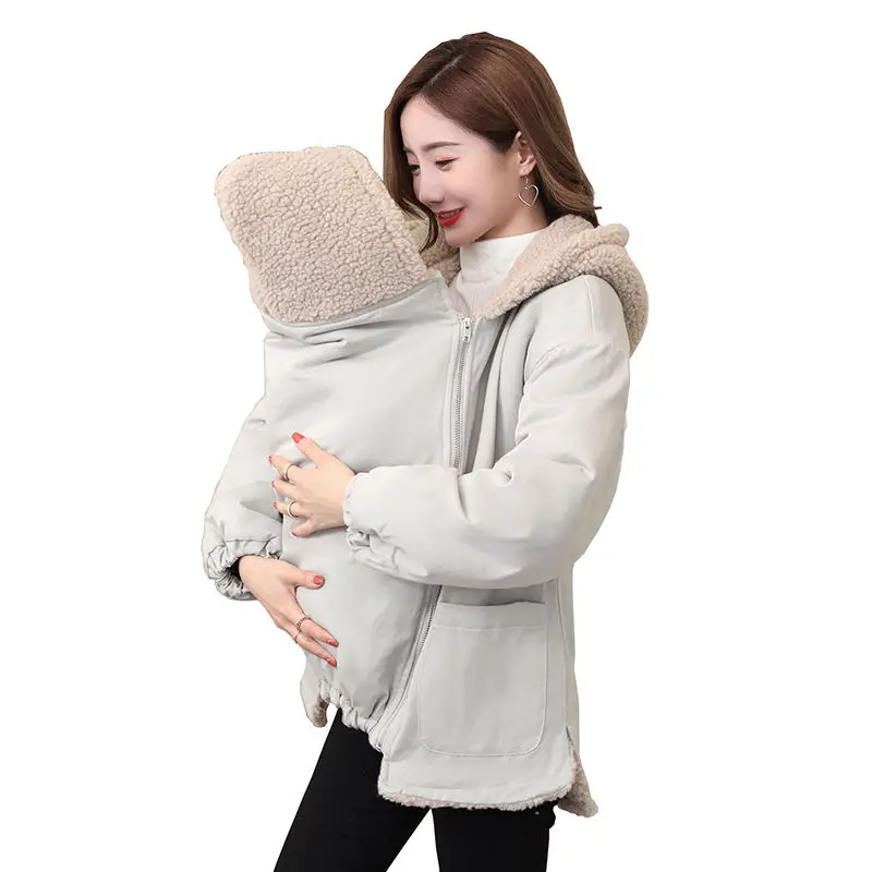 Maternity Winter Coat Long-sleeved Maternity Kangaroo Coats Pregnant Loose Fashion Plus Velvet Baby Carrier Hooded Jacket M-3XL