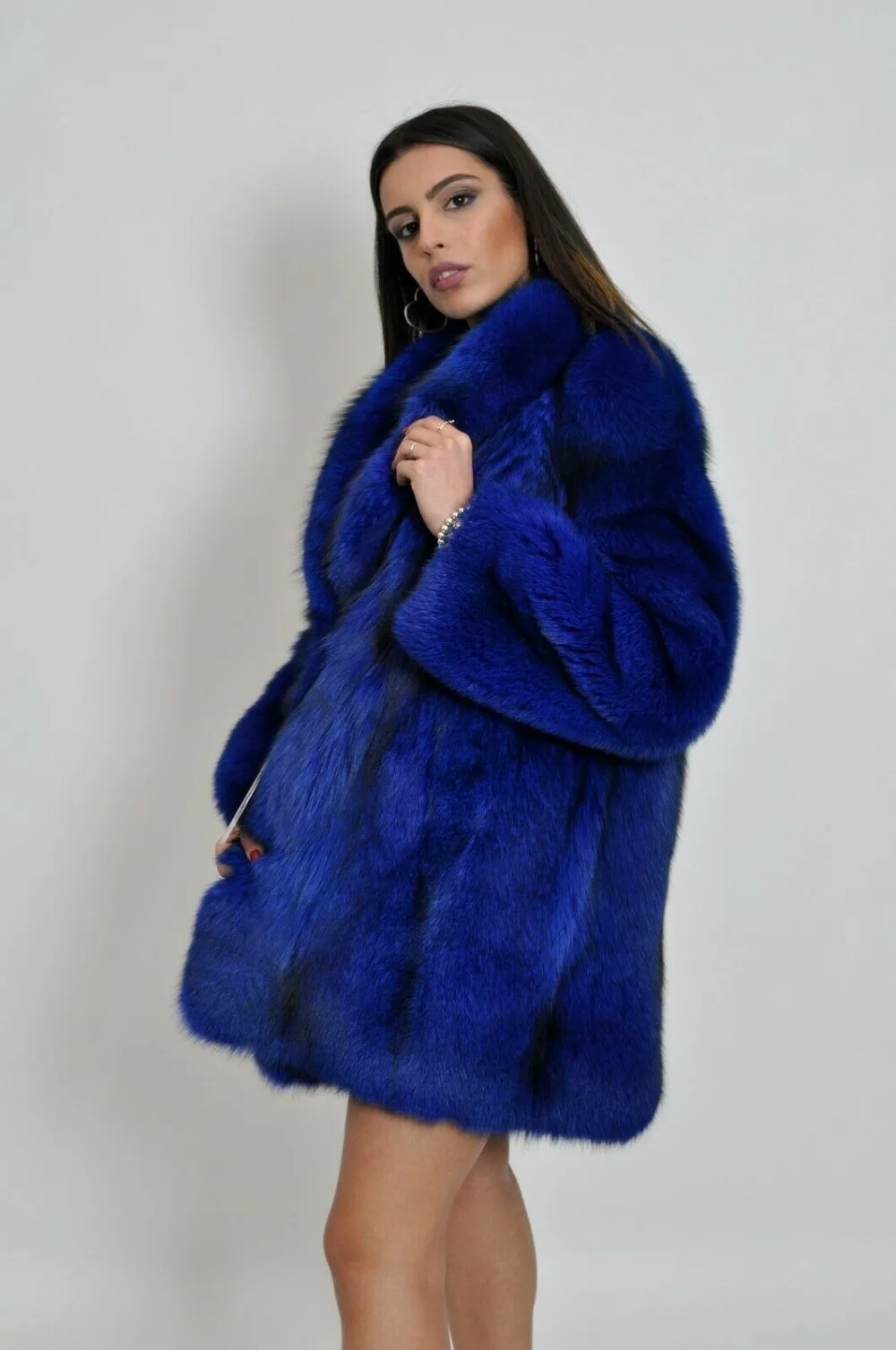Пальто с натуральным лисьим мехом зимняя меховая куртка Верхняя одежда натуральный Лисий меховой воротник Свободная длинная синяя верхняя одежда вся кожа меховая куртка s
