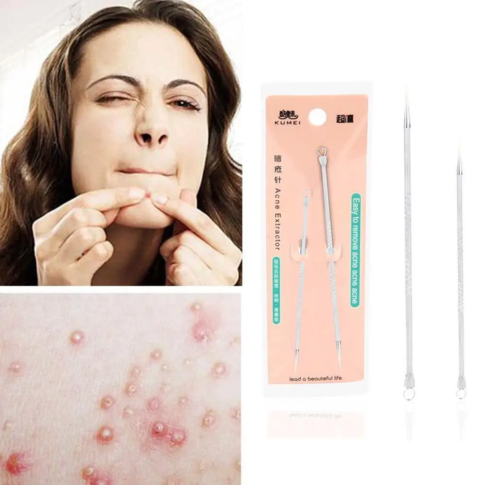 

2PCS Acne Removal Needle Double Side Stainless Steel Skin Blackhead Remover Pimple Comedo Extractor Blackhead Pick Acne Stick