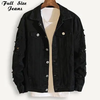 

Plus Size Loose Ripped Black Denim Jacket Women 4Xl 5Xl Spring Streetwear Pink Red Basic Lover'S Jeans Coat Casual Outwear