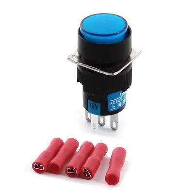 

DC 12V Blue Light Panel SPDT Latching Pushbutton Switch w Wiring Terminals