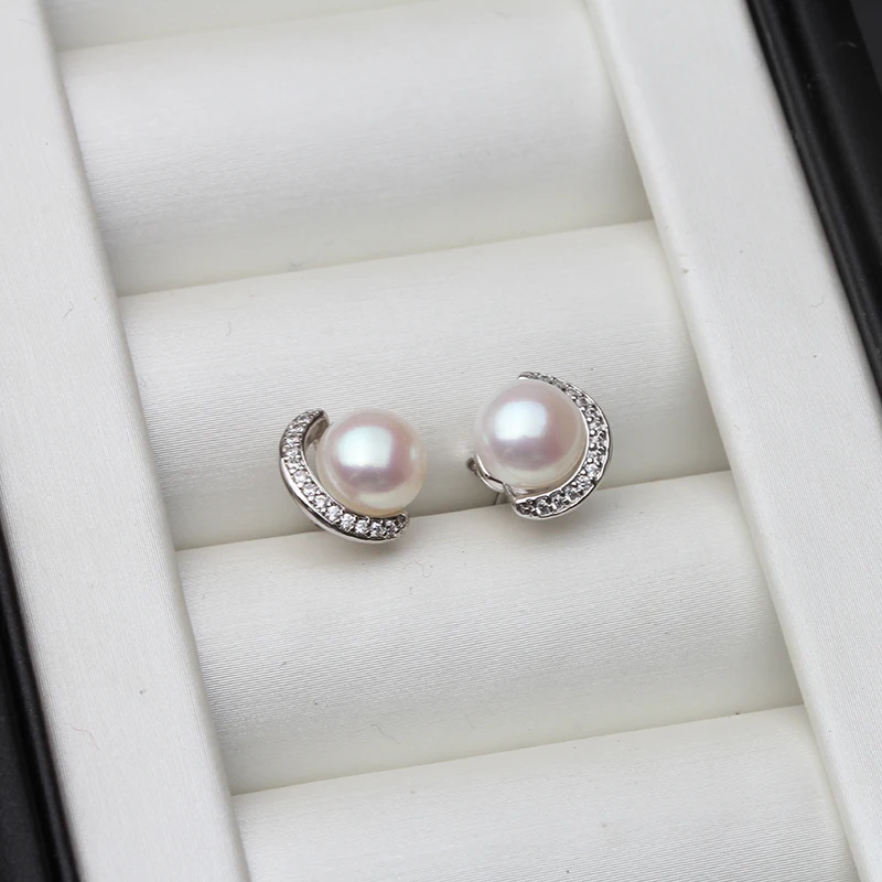 Real 925 Silver Earring With Pearls For Women,White Black Stud Freshwater Pearl Earrings Wedding Mom Daughter Birthday Gift a daughter s a daughter